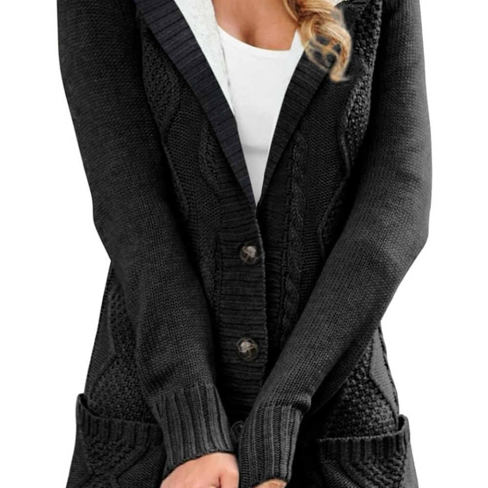 Fleece Lined Black Knit Cardigan Hooded